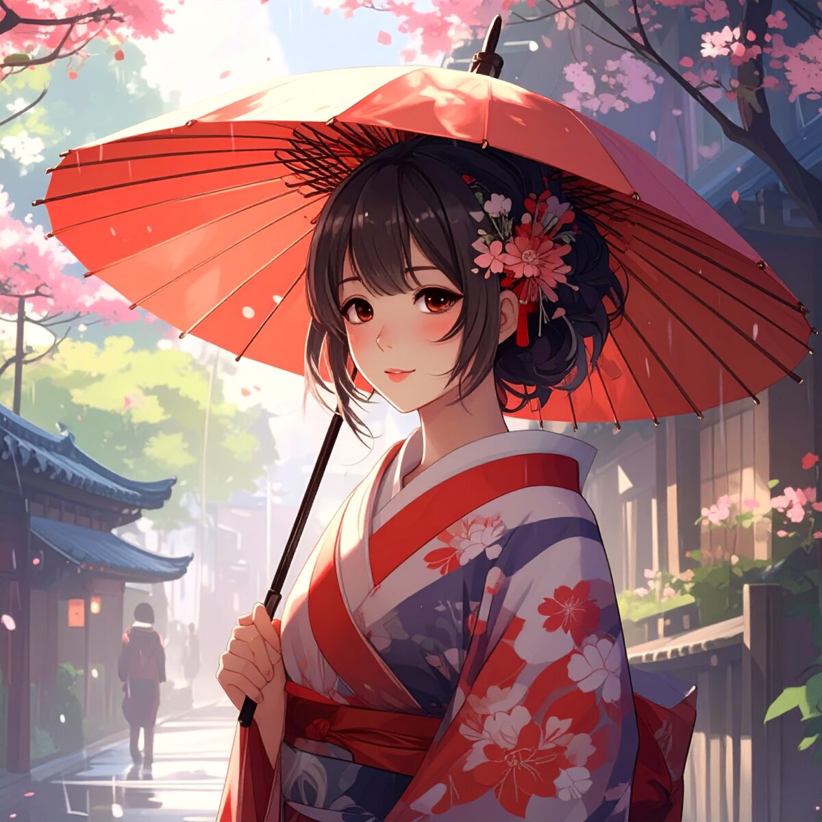 触摸和伞的骨架，感受日本的雨
