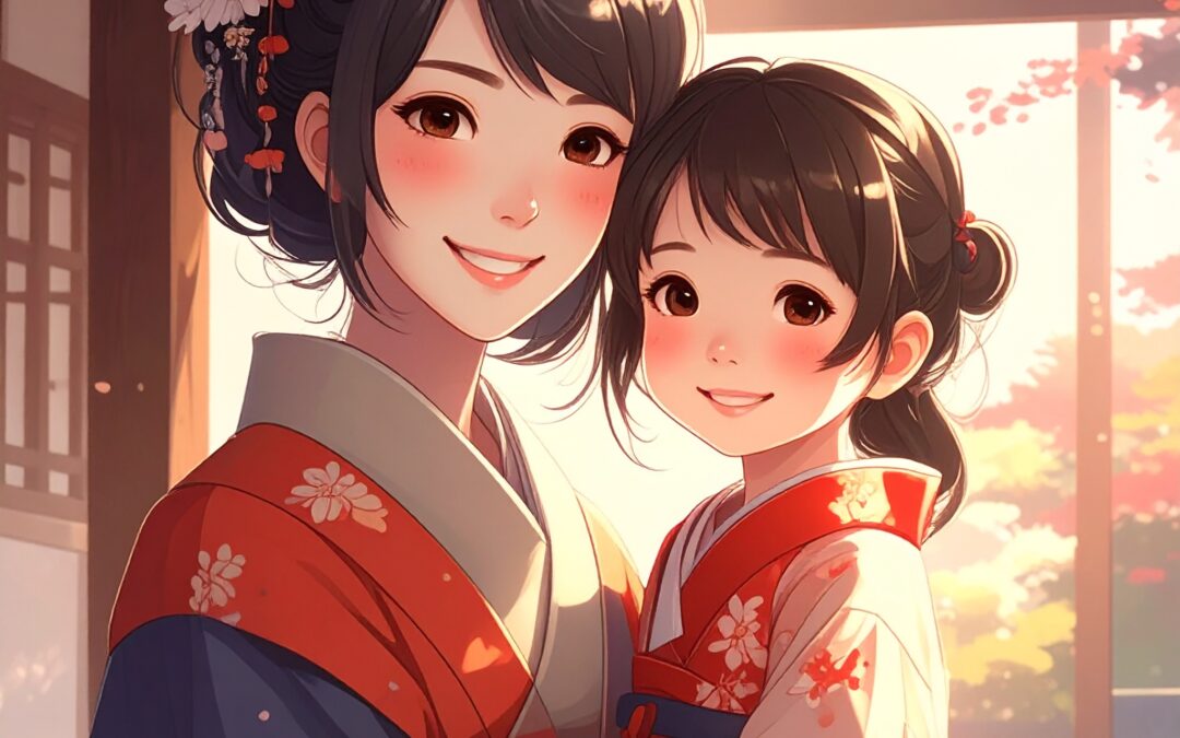 与孩子一起学习和服穿着的纪念日计划