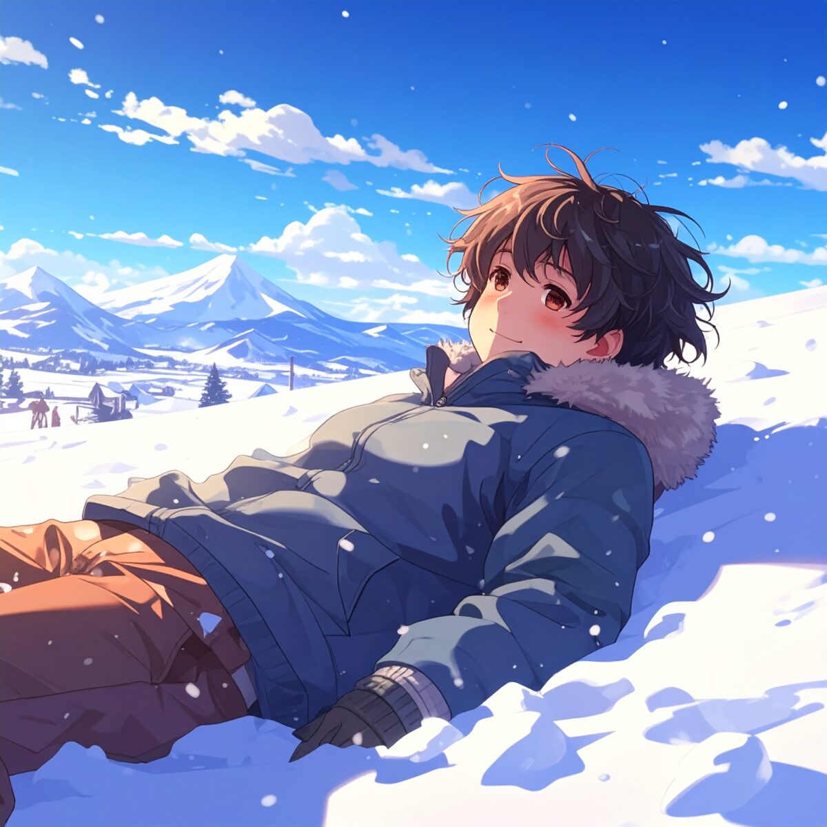 在雪地上躺下的一天